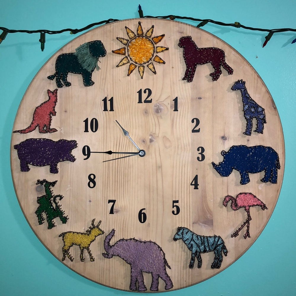 Animal string art clock